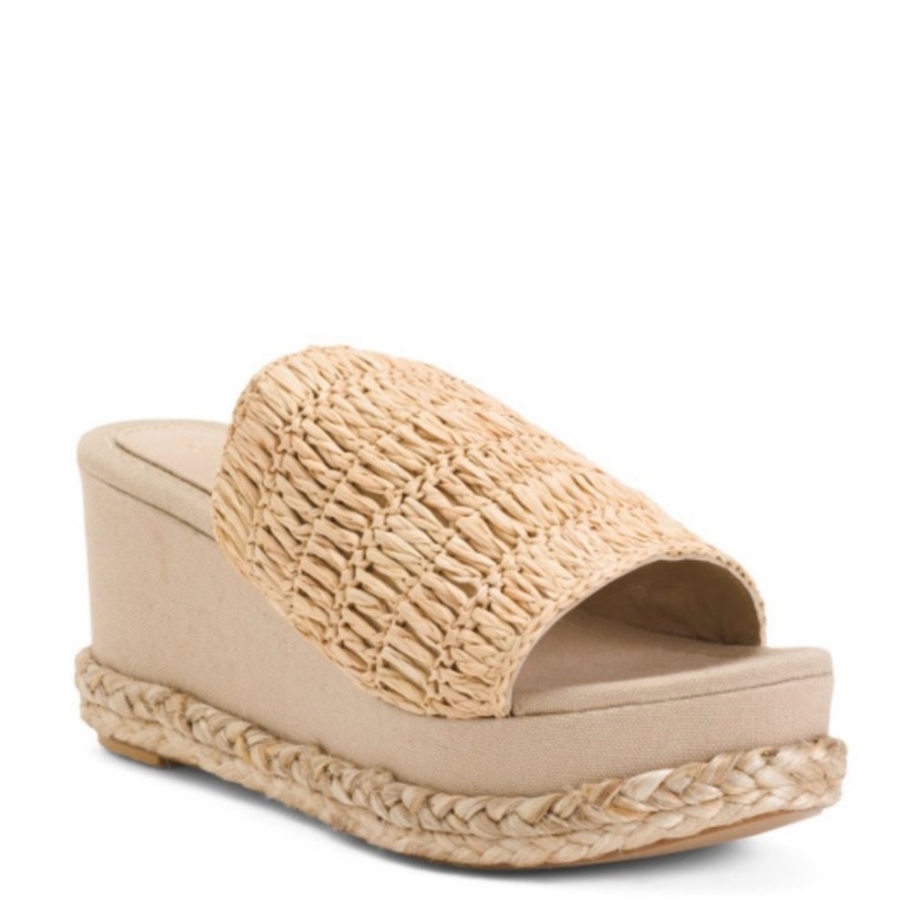TORGEIS Woven Raffia Platform Espadrille Slide Sandals Size 7